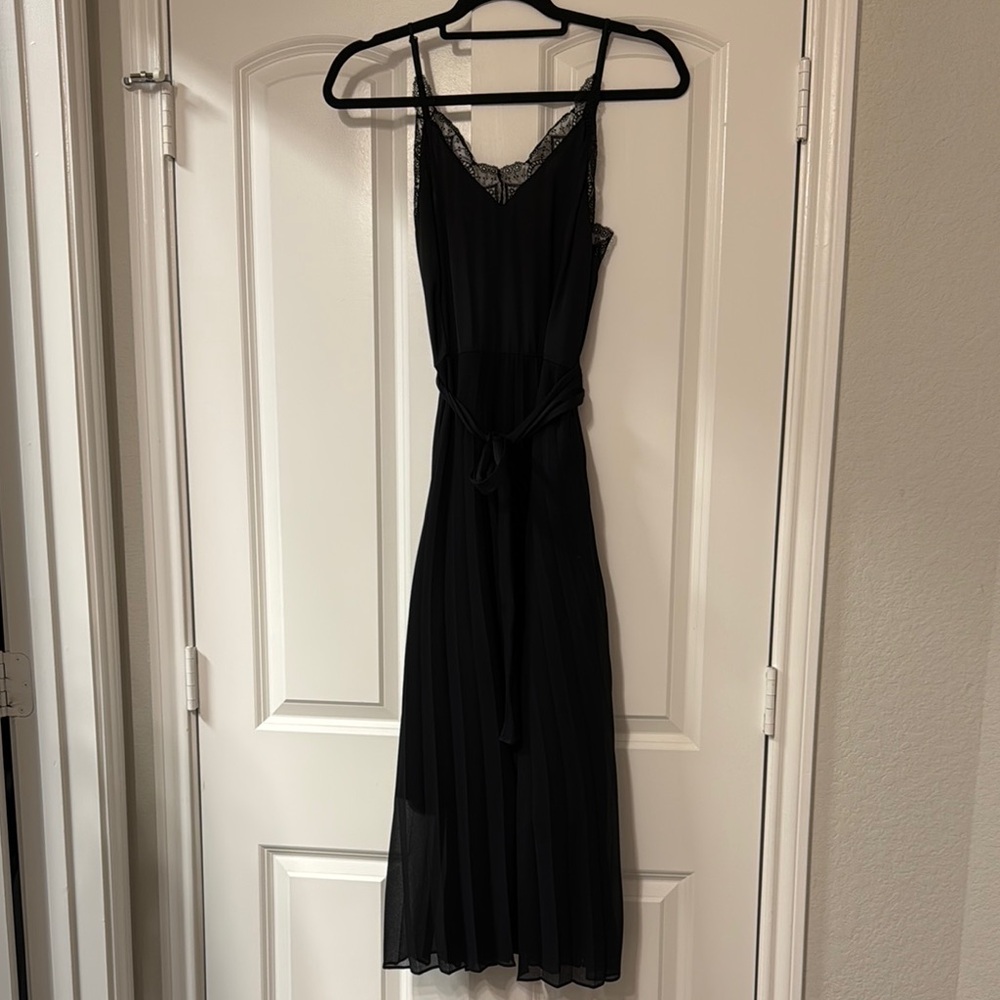 Sandro Black Midi Slip Dress with Embellished Spaghetti Straps for Cocktail
